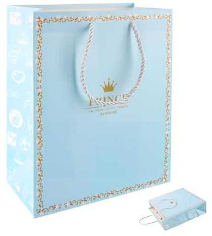 XIMEY Geschenktüten, Baby Geschenktüte 16 Stück Geschenktüite Klein Baby, Party Taschen Geschenktasche Junge Mädchen, Geschenktüten Kindergeburtstag, Papiertüten für Geburt und Taufe 21 x 11 x 26 cm