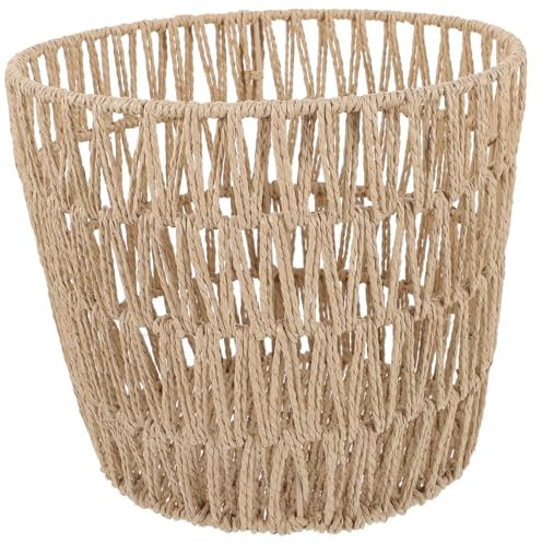INOOMP Corbeille à Papier Tissée Main Panier de Rangement Multifonctionnel Rotin pour Maison Bureau et Salle de Bain Design Élégant Couleur Marron