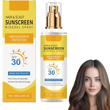 Spray solaire pour cheveux, protection solaire minérale SPF 30, brume solaire légère et non grasse, prévient la décoloration des cheveux, pour la randonnée, la plage et la course à pied (1)