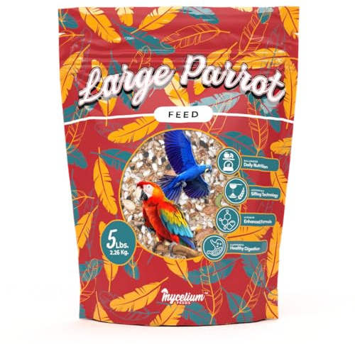 Mycelium Organic Large Parrot Feed (5 LB Bag) | Bird Food for Macaws, Cockatoos & Amazons | High-Protein Seed, Pellet & Kibble Blend | Supports Digestion & Energy | Made in USA, Non-GMO