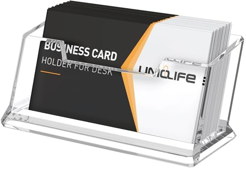 Uniclife Acryl Visitenkartenhalter für Schreibtisch mit 1 Fach klarer durchsichtiger Kartenständer für Büro Homeoffice Ausstellung Kapazität 60 Visitenkarten