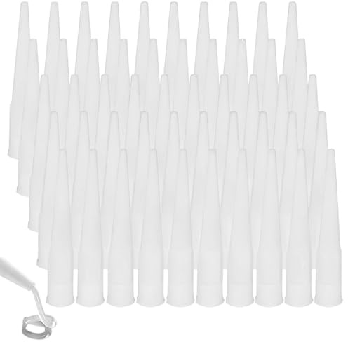 KIRZAX Confezione da 50 ugelli in silicone, ugelli a punta, ugelli per pistole per calafataggio, ugelli applicatori in silicone, ugelli a cartuccia in silicone, ugelli per calafataggio