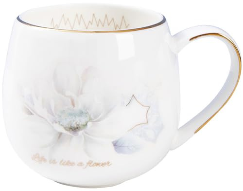 400ML Bone China Tazze da caffè con bordo dorato, Tazza da tè in porcellana, Tazza da tè in ceramica per la colazione con farina d'avena, Tazza da caffè da ufficio, Tazze da caffè