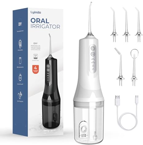 Water Flossers for Teeth Cordless, Water Dental Flosser Remover with 5 Jet Tip and 4 Modes, Oral lrrigators with 260ML Water Tank, lPX7 Waterproof Electric Flossers for Tavel and Home