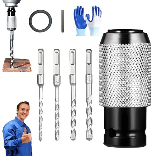 Rotary Hammer Adapter with Impact Drill Bits Set, Multifunctional Electric Hammer to Drill Converter with Adapter&4 Size Hammers Bits, Electric Extension Tool Kit for Hammer Adapted Tool (1+4drill)