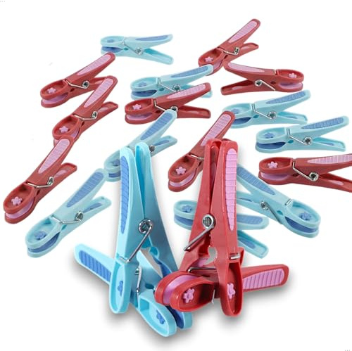 Kerafactum Mollette per bucato Softgrip, 20 pezzi, morbide mollette per bucato, senza impronte, in plastica, design floreale, mollette per stendibiancheria, multicolore