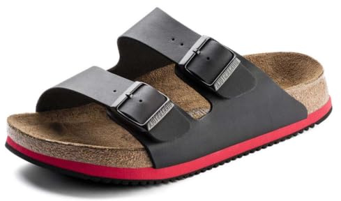Birkenstock Classic Arizona Birko-Flor, Mules Mixte Adulte - Noir (Black Ls Black/Red), 48 EU