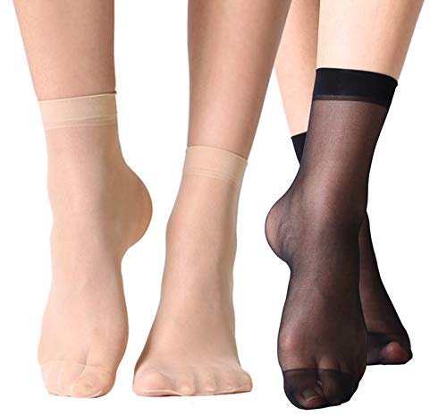 MANZI 12 Pairs Women's Ankle High Sheer Socks, 6 Pairs Black and 6 Pairs Nude