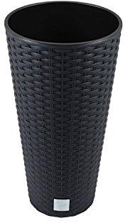 15 Liter Blumentopf Pflanztopf Rattan Optik anthrazit Pflanzsäule inkl. Pflanzeinsatz Vase rund