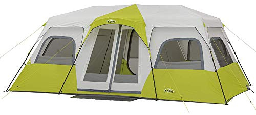 CORE 12 Person Instant Cabin Tent | Large 3 Room Family Pop Up Tent for 2 Minute Camp Setup | Included Storage Pockets for Camping Accessories
