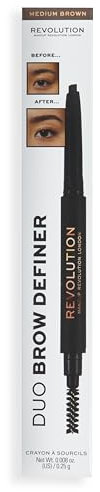 Revolution Duo Brow Definer Pencil, Définissez vos Sourcils, Brosse Incluse, Brun Moyen