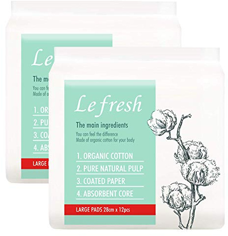 Lefresh Organic Cotton Cover Pads with Wings (Wings, Large (24 Count))