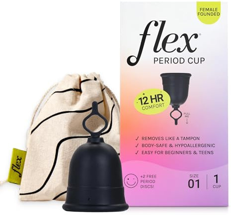 Flex Cup Starter Kit (Slim Fit - Size 01) | Reusable Menstrual Cup + 2 Free Menstrual Discs | Pull-Tab for Easy Removal | Capacity of 2 Super Tampons