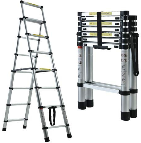 5m Mehrzweck Teleskopleiter aus Aluminium mit Sicherheitsverriegelung, Klappbar, Hochwertige Tragbare Leitern, Telescopic Ladder Max. Belastung: 150kg