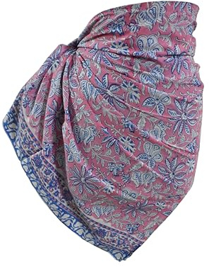 Rajbhoomi Handicrafts - Sarong da donna in 100% cotone, stampa a blocchi di mano, per copricostume da bagno, spiaggia, bikini, gonna avvolgente (185,4 x 111,8 cm)