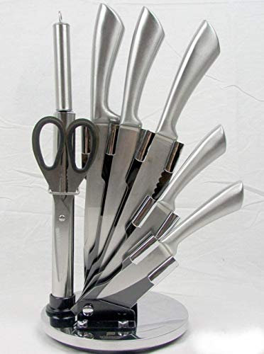 Schumann Professionnel - Set de 5 Couteaux de Cuisine avec Ciseaux et Fusil à Aiguiser - Ensemble 7 pièces avec Support Pivotant 360° Inclus - Acier Inoxydable