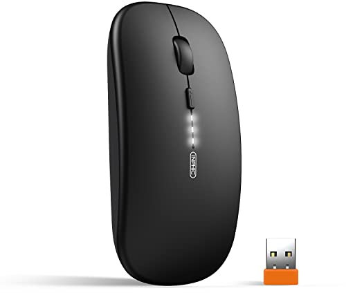 INPHIC Wireless Mouse Rechargable, [Upgraded], Ultra Slim Silent 2.4G Cordless Mouse 1600 DPI with USB Receiver for Laptop PC Computer Mac Tablet, Battery Level Visible, Black