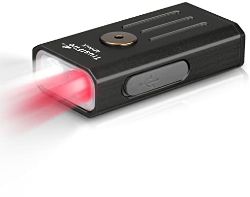 TrustFire Mini Taschenlampe Schlüsselanhänger, 2 in 1 Taschenlampe Rotlicht 5 Lichtmodi LED Taschenlampe für Camping, Wandern, Nachtsicht, Nachtfischen, Notfall Schwarz