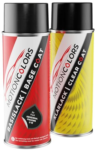 MOTIONCOLORS Agate Black Pearl Metallic/Obsidian-Schwarz Metallic KBXEWHA / PN4GM0 / U M für Ford Autolack Sprühdosen Set Basislack Klarlack Spraydose 400ml