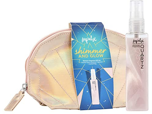 Impulse Shimmer and Glow Fragrance Gift Set with Festival Essentials, Body Mist and Seashell Make Up Bag