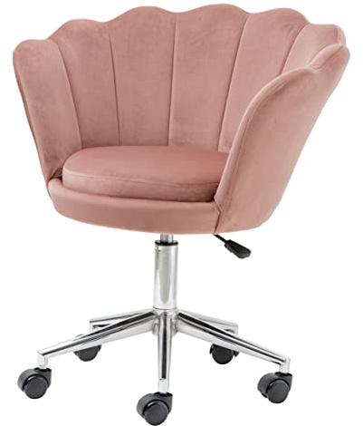 Baroni Home Gepolsterter Sessel mit Rückenlehne aus Samt mit silbernen Rädern, Stuhl mit Rollen für Büro, Höhe verstellbar, Pouderrosa, 69x71x84 cm