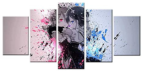 MPPSU Re-Zero Anime Charaktere Poster Wanddekoration Wohnzimmer Leinwandbild Jugendzimmer Poster Set Modern 5 Teiliges Wandbild Bedroom Decor XXL Bilder Mit Rahmen 100 * 50cm