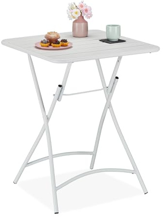 Relaxdays Balkontisch, klappbarer Gartentisch, H x B x T: 74 x 59 x 59 cm, wetterfester Campingtisch, Klapptisch, weiß