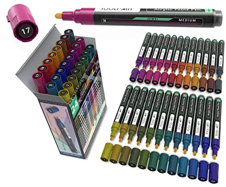 24-teiliges acrylstifte für steine wasserfest, spezielle Farbserie für Steinmalerei, Kieselsteine, Kunststoff, Leinwand, Glasbecher. Blickdicht, acryl marker, schnell trocknend (JUWEL MITTEL)