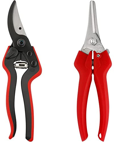 FELCO 160L Gartenschere & 310 Leseschere (Gartenschere für Blumen + Weinlese/Obsternte, Schnitt-ø 10 mm, Länge 185 mm, Griff ergonomisch)