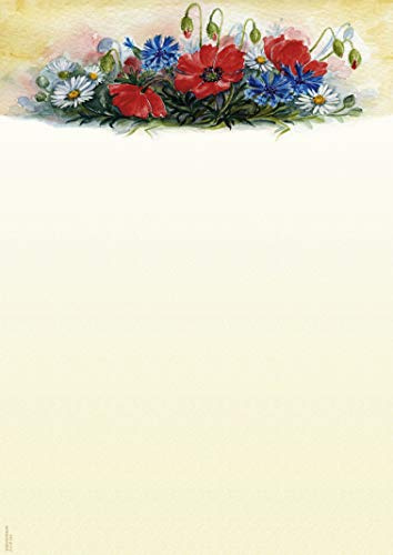 Designpapier Mohnblüte DP1886 – 25 Blatt Briefpapier – Hochwertiges Motivpapier Geburtstag, Einladung, Brief, Jubiläum, Liebesbrief – Laser- & Inkjetdrucker geeignet – Druckerpapier A4 90g/m²