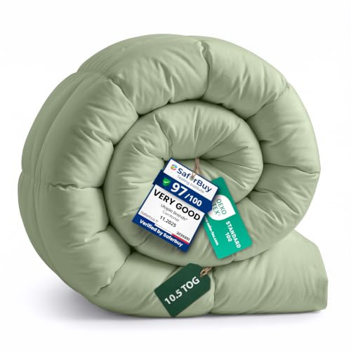 Utopia Bedding Coverless Single Duvet, 10.5 Tog Box Stitched, Sage Green | Luxury Comforter Ultra-Soft Touch Microfiber filling, Durable Construction with Corner Tabs, Machine Washable