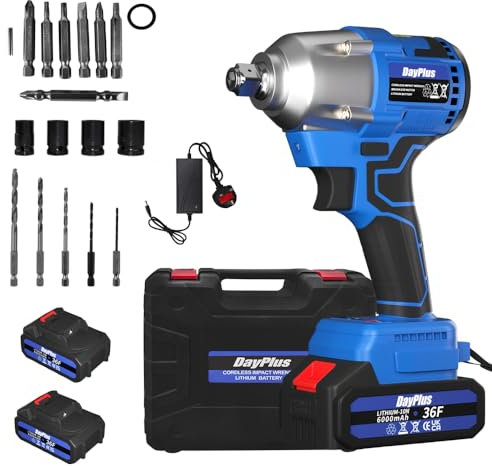 21V Cordless Brushless Impact Wrench, Power Impact Wrench 1/2 Inch Driver Impact Gun Electric Drill 420Nm High Torque, Variable Speed, with 2×6000mAh Batteries, 4 Sockets, 12 Drill Bits, Carry Case