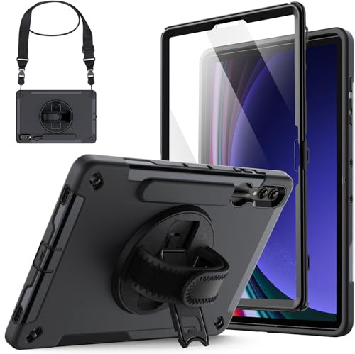 JETech Hülle für Samsung Galaxy Tab S10 Plus/Tab S9 Plus 12,4 Zoll mit Eingebaut Schutzfolie und S Pen Halter, Schwerlast Dual Layer Robust Stoßfeste Schutzhülle (Schwarz)