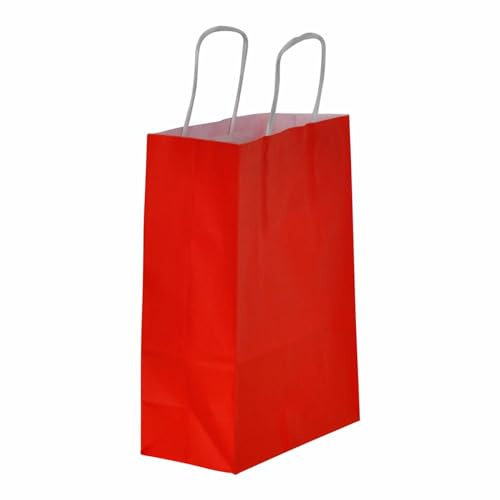 50x Papiertüten 18x08x24cm mit gedrehtem Griff - Papiertragetaschen - 8 x 18 x 24 cm - Rot - 50 stück