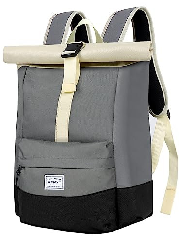 CALIYO Rolltop Rucksack Damen Groß, Laptop Rucksack Wasserdichter Backpack Schultasche mit Laptopfach Schule Studium Reisen