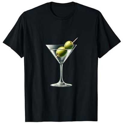 Martini Glass Green Olive Bartender Vodka Gin Cocktail Drink T-Shirt