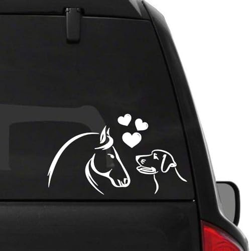 Rakelfix Pferd & Hund verliebt mit Herzen ab 25cm Aufkleber Autoaufkleber Sticker Tierliebe