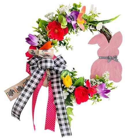 Osterkranz, natürliches Rattan, Kaninchen, Blumenkränze, Ornament, Kinder, Geschenke, Wandgirlanden, Dekoration, Frühlings-Osterdekoration, Frühlingskränze für Haustür