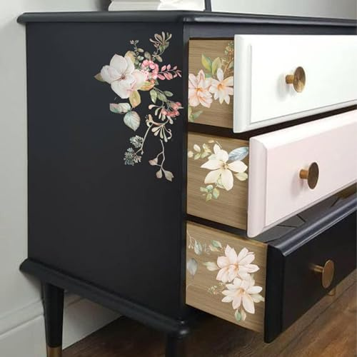 neukids Möbel Transfer Aufkleber Rosa Magnolie,Reiben auf Transfers | für Kunsthandwerk, UV DTF Sticker für Schlafzimmer Wohnzimmer Bücherregal Tisch Kleiderschrank Schreibtischdekoration