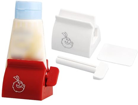 2 Piece Tube Squeezer Toothpaste Squeezer Save Toothpaste, Cream - Premium ABS Plastic Tube Squeezer for All Tubes, Simple and Practical Tool for Bathroom, Hair Salon, Painter.. (White and Red)