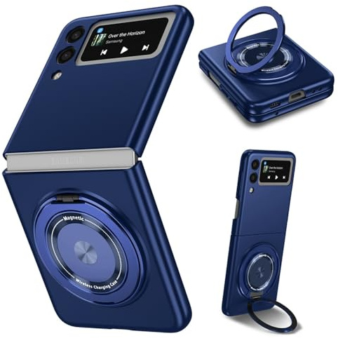 ZHOZEXIN Kompatibel med Samsung Galaxy Z Flip 3-fodral, magnetiskt gångjärnsskydd stötsäkert hårt fodral med glaskamerskydd för Z Flip 3 5G (blå)