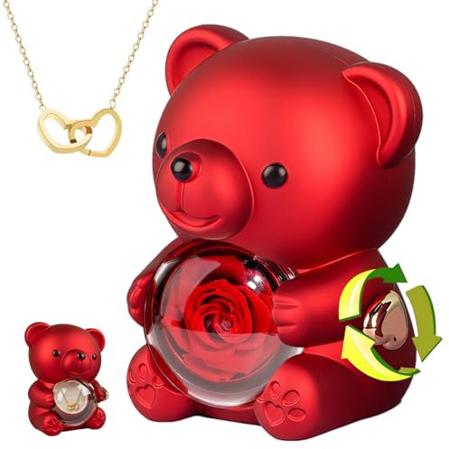 goldmiky Rosa Eterna Confezione Regalo,Confezione Regalo con Orsetto Rosa Eterna,Orsetto di Rosa Stabilizzata Vera Regalo per Donna, Mamma, San Valentino,Natale,Compleanno,Fidanzata