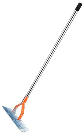 Xvilmaun Two-sided floor aerator, lawn loosener, soil rake - grass remover, stainless steel rake, manual scarifier, garden soil rake with curved tines