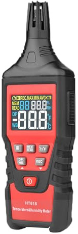 Lancoon Digital Termo-Higrómetro Temperatura Medidor Humedad Rocío Ambiental Bulbo Húmedo para Interiores al aire libre Retención Datos de luz Fondo Pantalla MIN MAX Datos