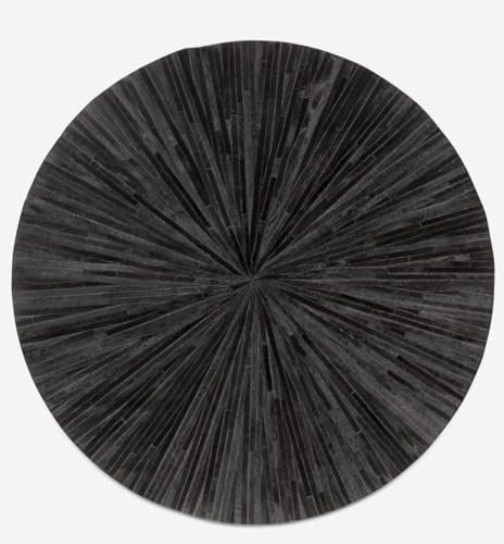 Tappeto rotondo in finta pelle bovina, antiscivolo, per soggiorno, camera da letto e casa, tappeto moderno ed elegante (nero, 4 x 4)