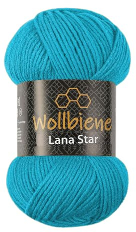 Wollbiene Lana Star 100g Strickwolle mit 49% Wolle 100 Gramm Wolle einfarbig türkische Wolle (27 türkis)