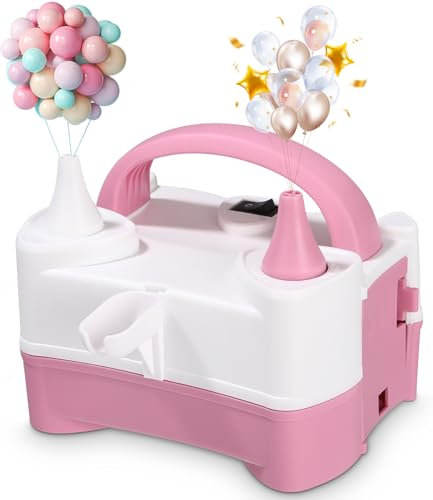 Bomba de globos eléctrica, 400 W, inteligente de 2 modos, bomba eléctrica, portátil, doble boquilla, inflador para fiestas, bodas, cumpleaños, rosa