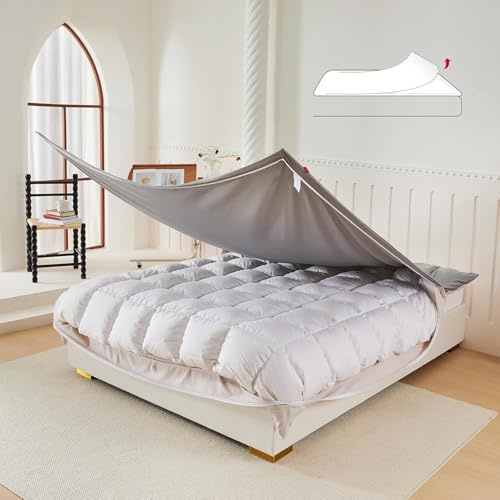REDSSEN Set di biancheria da letto 4 pezzi, con cerniera su 3 lati, poliestere antistatico ultra-delicato e seta-liscio, design a due lati (Grigio & Crema), offerta vantaggiosa del marchio (2 * 135 x