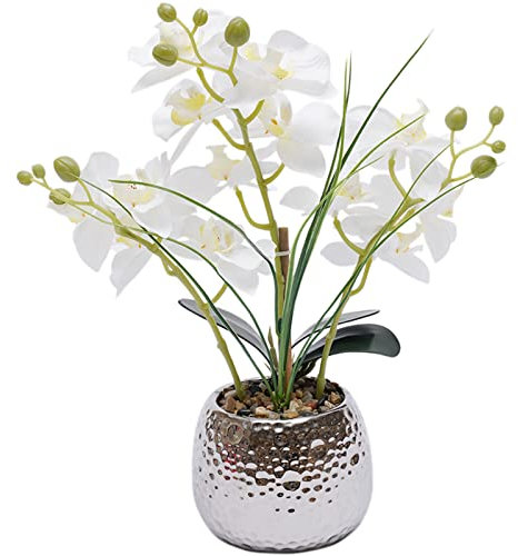 ARBGO Orchidee artificiali Phalaenopsis fiori artificiali come vera orchidea decorativa bonsai, pianta artificiale in vaso di ceramica per tavolo, soggiorno, decorazione della casa (bianco)