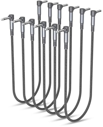 Elebase Guitar Patch Cables 60CM 6-Pack,1/4 inch Guitar Pedal Cord | 6.35mm Right-Angle Nylon Instrument Audio Lead,Pedalboard Connector TS Copper Wire for Amp,Amplifier,Mixer,Electric Bass